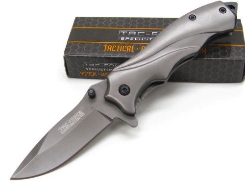 TAC-FORCE Titanium GRAY Straight Assisted Folding DROP POINT Knife New! TF-846