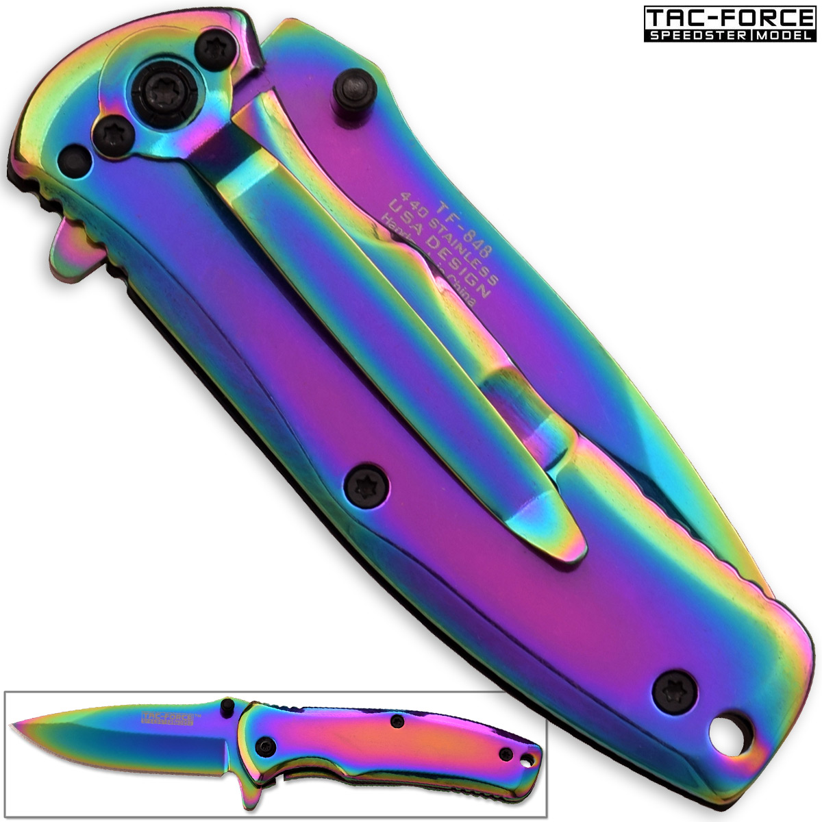 Tac-Force Iridescent Titanium Spring Assisted Pocket Knife Multicolor Coating