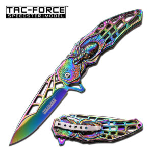 Tac-Force Speedster Spider Skull Spring Assisted Knife - Rainbow