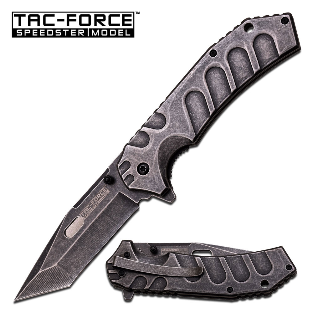 Tac Force Tactical Spring Assisted Folding Pocket Knife 9"Stone Washed Tanto