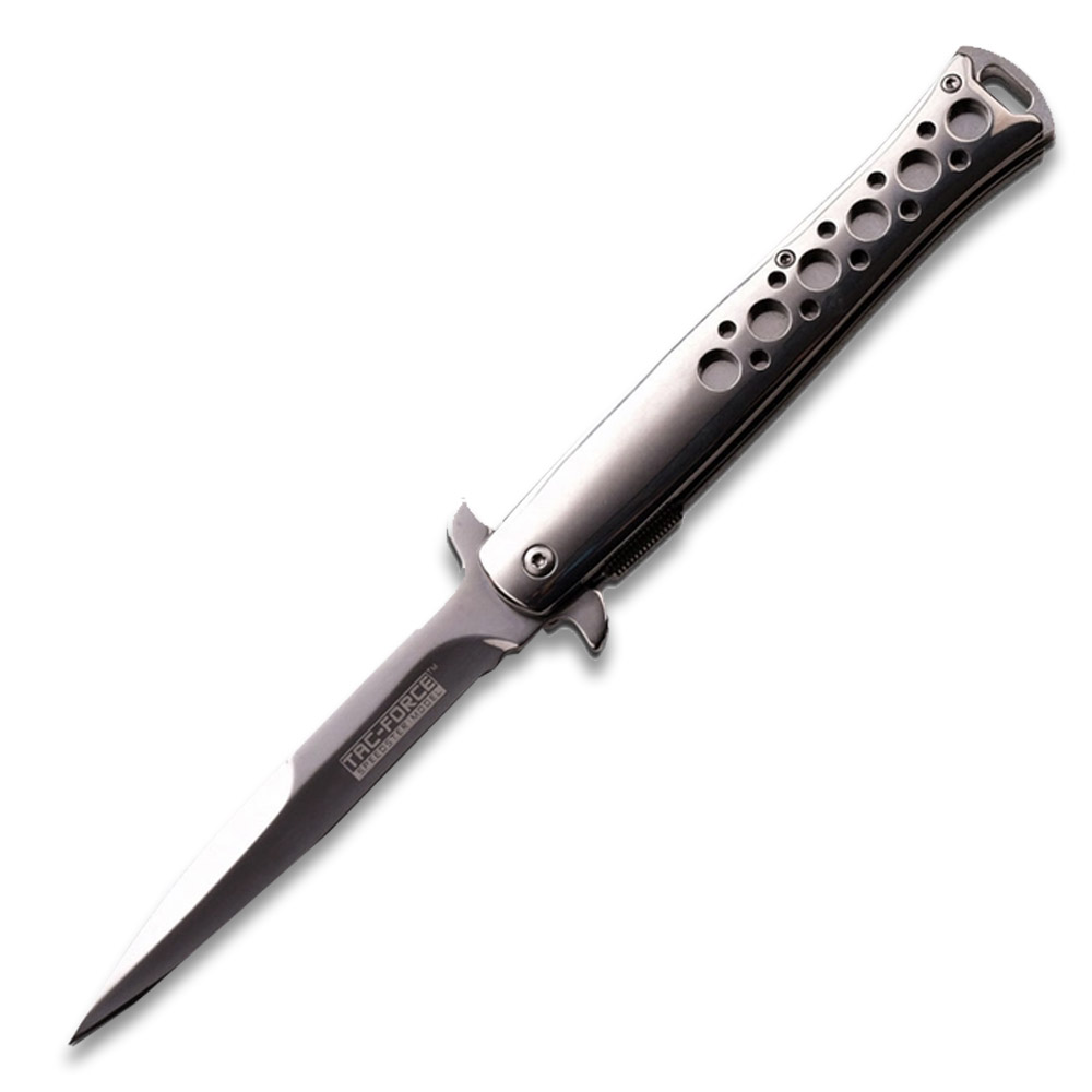 TAC-FORCE SPRING ASSISTED KNIFE Silver Handle  5" CLOSED