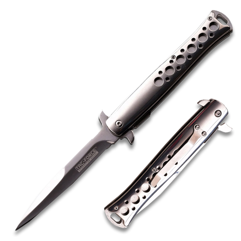 TAC-FORCE SPRING ASSISTED KNIFE Silver Handle  5" CLOSED
