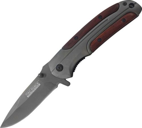 Tac Force TF-889 Linerlock A/O Folding Knife Drop Blade Steel Handle Wood Scales