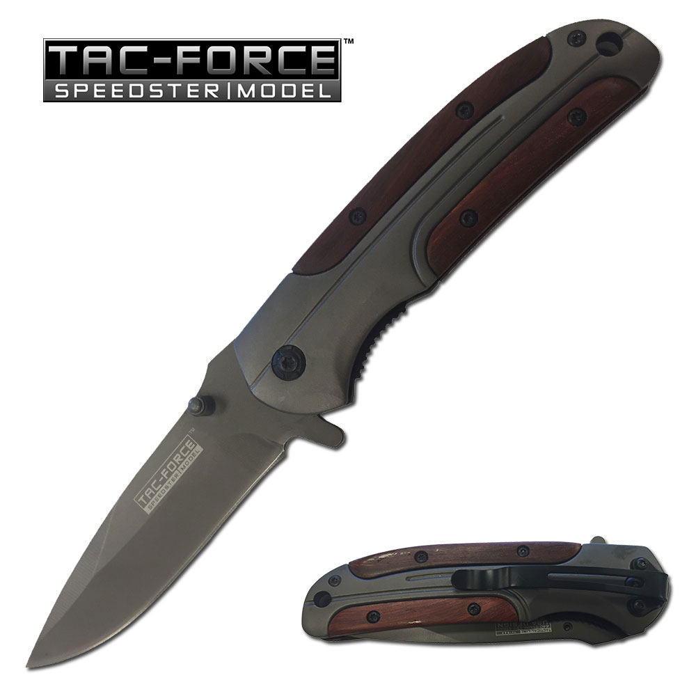 Tac Force TF-889 Linerlock A/O Folding Knife Drop Blade Steel Handle Wood Scales