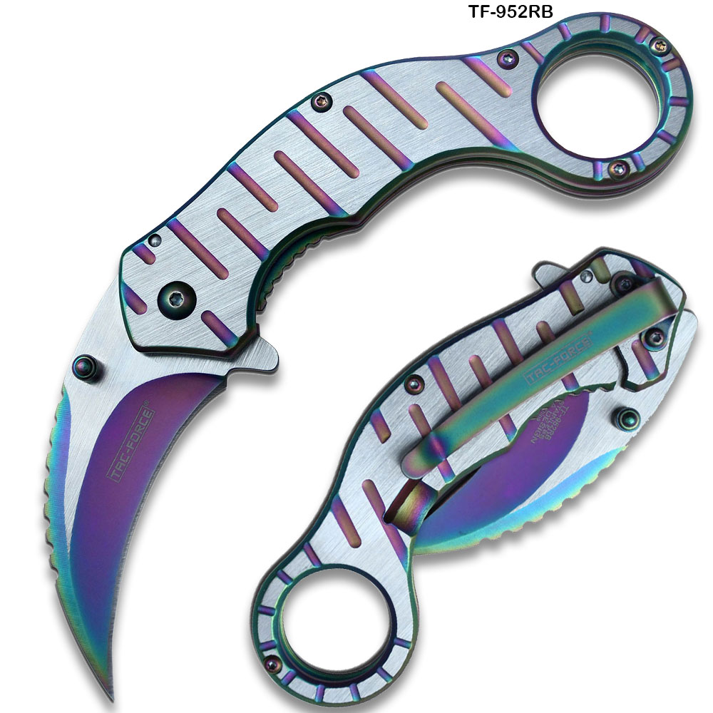 TAC Force Tactical Extreme Karambit Assisted Knife Rainbow Blade   Handle
