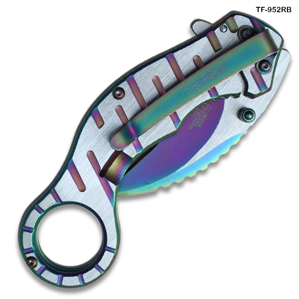 TAC Force Tactical Extreme Karambit Assisted Knife Rainbow Blade   Handle