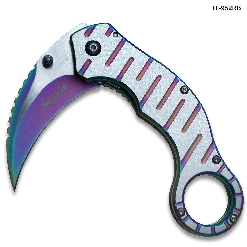 TAC Force Tactical Extreme Karambit Assisted Knife Rainbow Blade   Handle