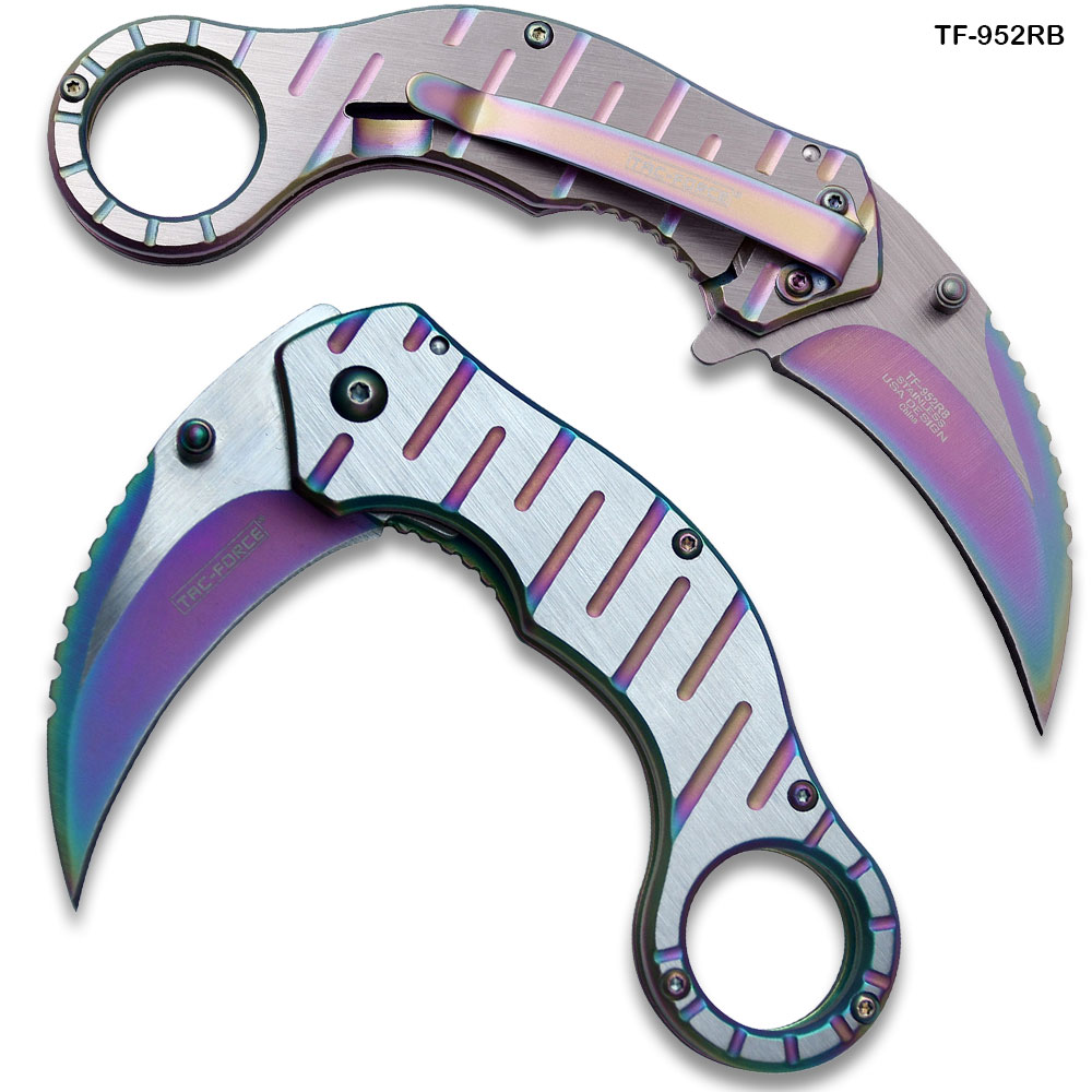 TAC Force Tactical Extreme Karambit Assisted Knife Rainbow Blade   Handle