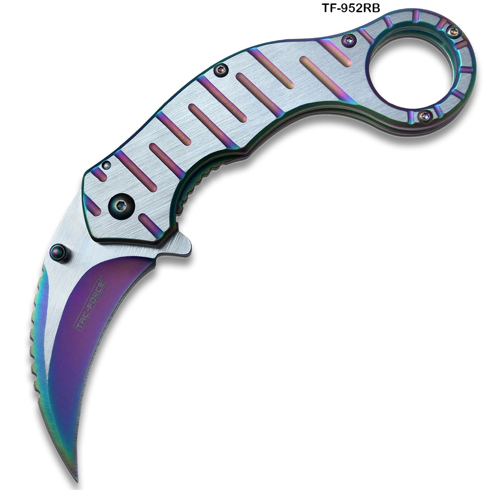 TAC Force Tactical Extreme Karambit Assisted Knife Rainbow Blade   Handle