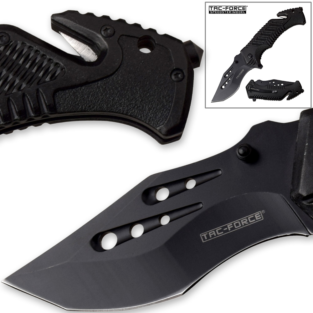 Tac-Force Folding Tracker Blade Tactical & Rescue Pocket Knife All Black