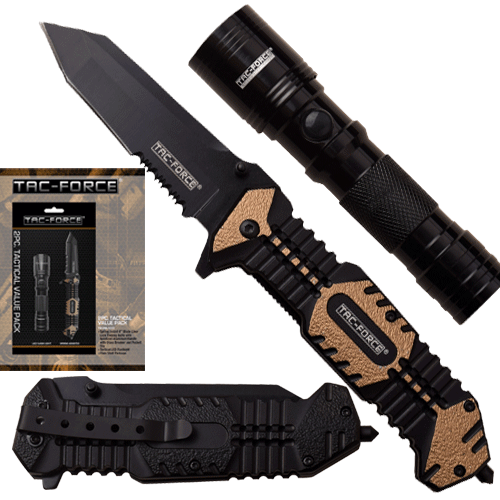 2 Pcs Tactical Value Pack Tac Force Assisted Knife W/ LED Light