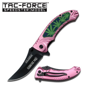 Marijuana Handle Assisted Opening Folder Knife (Pink)
