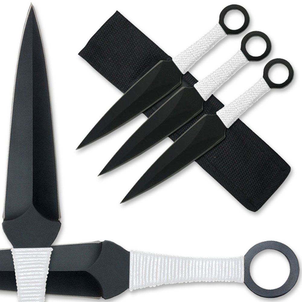 9in Ninja Set of 3 White Throwing Knives