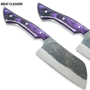 WHITE DEER 1095 Forged Steel Purple Resin Handle Classic Butcher's Japanese Cleaver