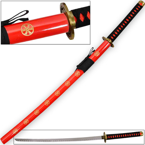 Hachiman Katana of War Japanese Frostbite Sword Tosho Red & Black