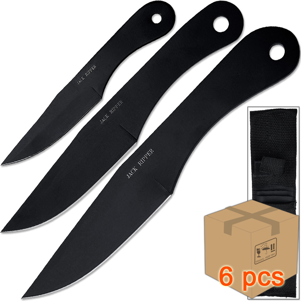Case of 6pcs Jack Ripper Black Trifecta Knives Set 3Pcs Throwers All 3 Sizes Extremely SHARP