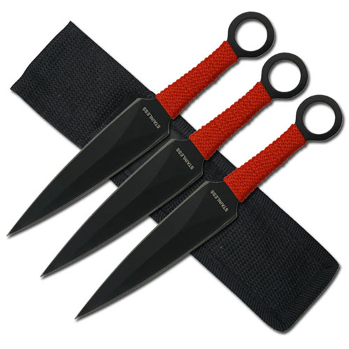 Naruto 9in Kunai Set of 3 Red Ninja Throwing Knives Uzumaki Shippuden Anime Red