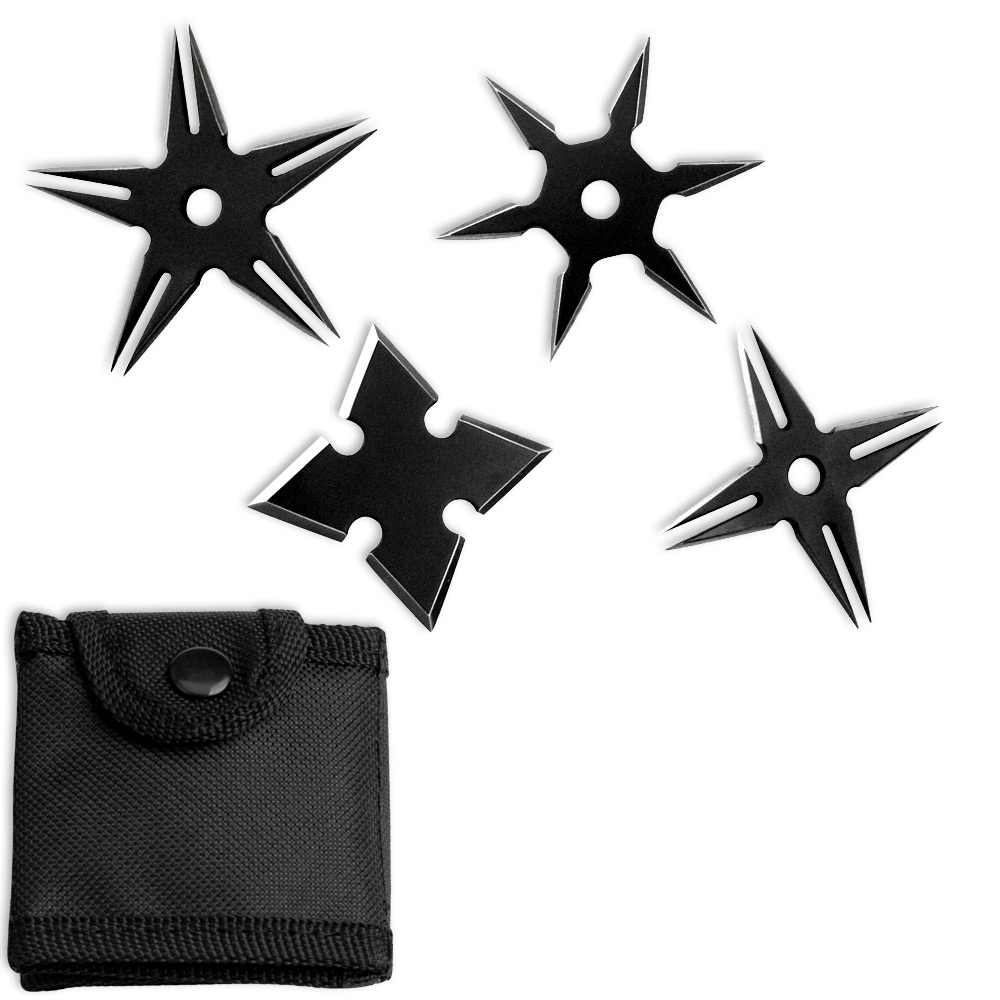 MK-Ultra Covert Ninja Throwing Stars Set of 4 With Pouch Black