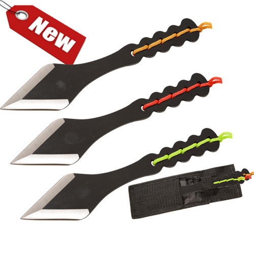Ninja Black Tanto Throwing Knives Set of 3 Kunai Red, Orange, Green