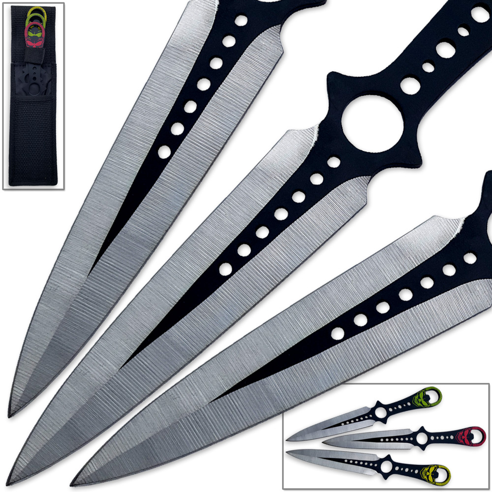 Grinning Demon Throwing Knife Set of 3 Death Note Ninja Skulls