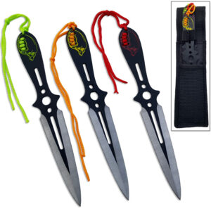 Ninja Throwing Knife Set of 3 Skulls Design Red, Orange, Green