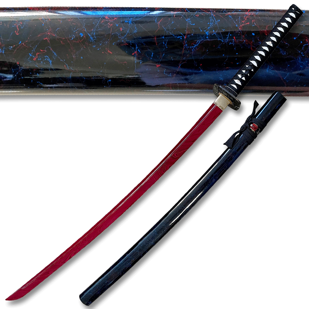 MOSHIRO 1045 Carbon Steel  Katana Red Blade with Black Splash Scabbard