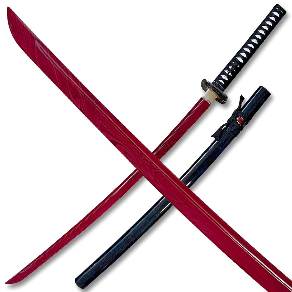 MOSHIRO 1045 Carbon Steel  Katana Red Blade with Black Splash Scabbard