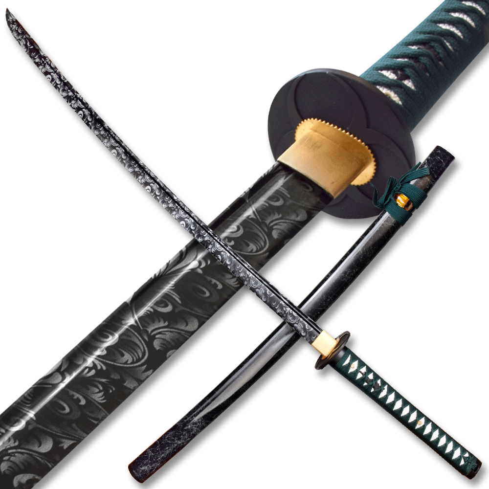 MOSHIRO 1045 Carbon Steel  Katana with Black & Green Scabbard