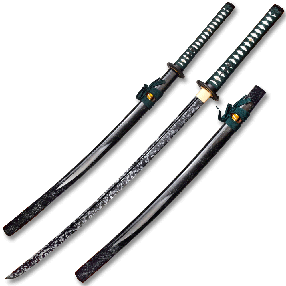 MOSHIRO 1045 Carbon Steel  Katana with Black & Green Scabbard