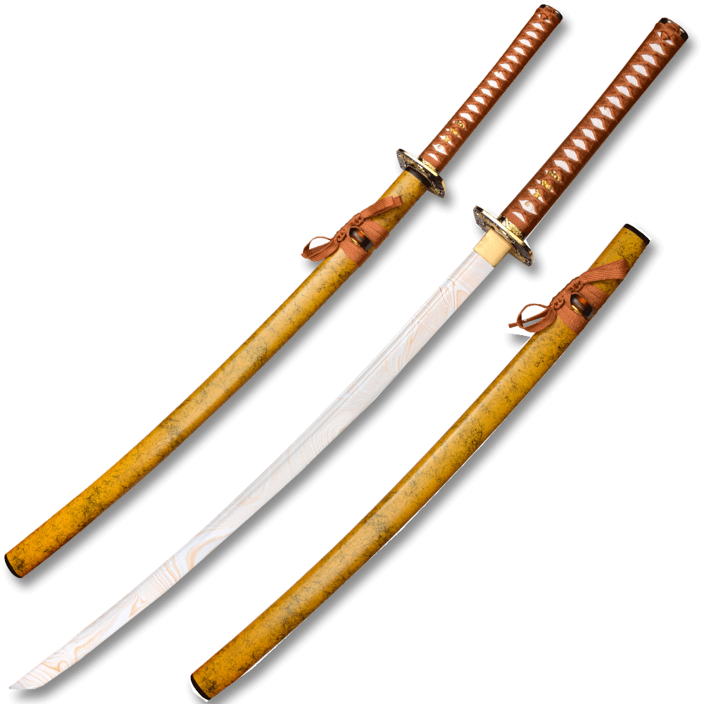 MOSHIRO 1045 Carbon Steel Golden Edition Katana with White Gold Scabbard