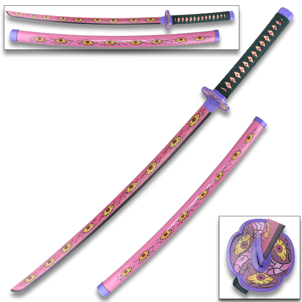 Anime WOOD Sword  Larmuroki  Demon Slayer Pink Eyeballs Graphic Scabbard