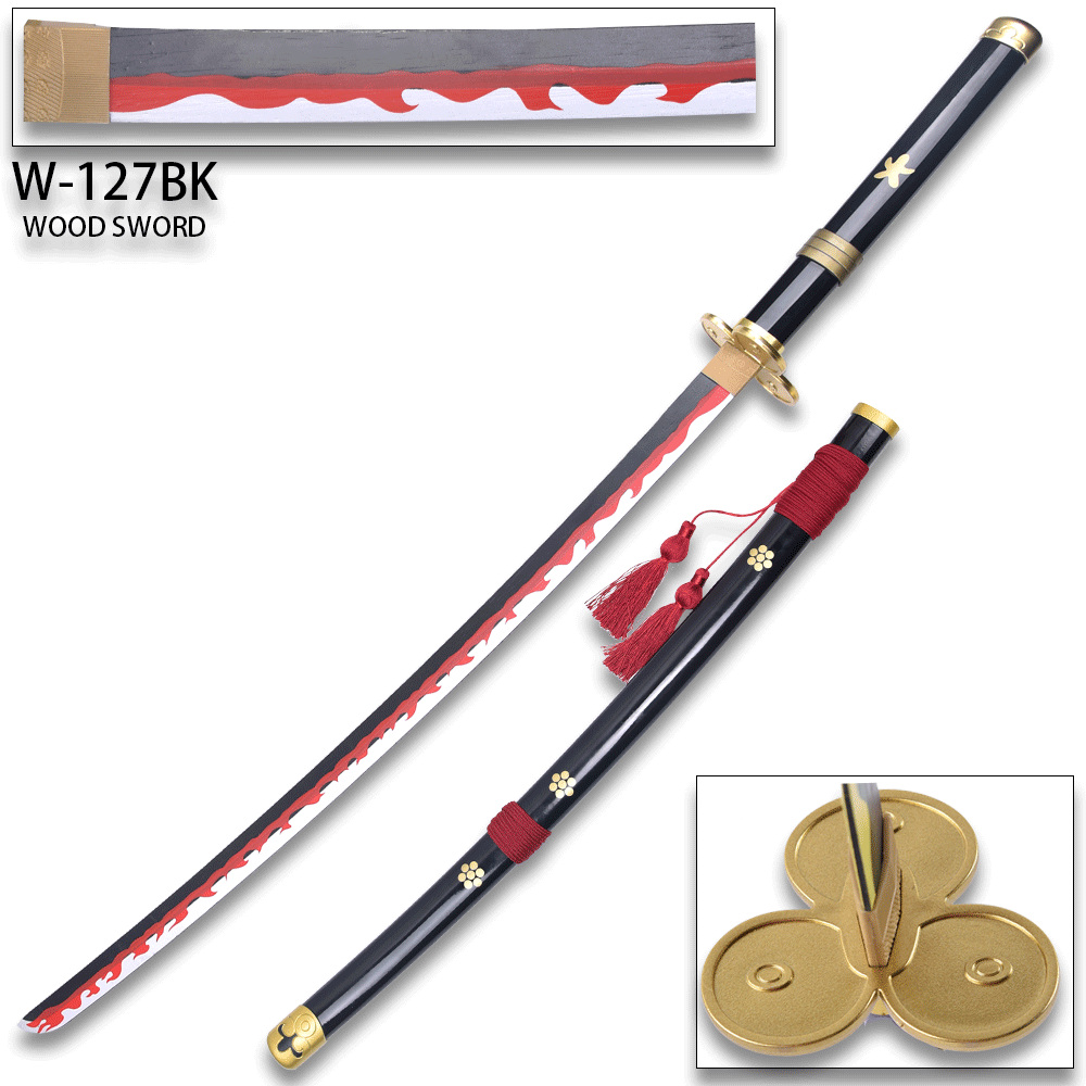 One Piece - Roronoa Zoro's Black "Enma" Wood Sword Katana w/Plastic Scabbard