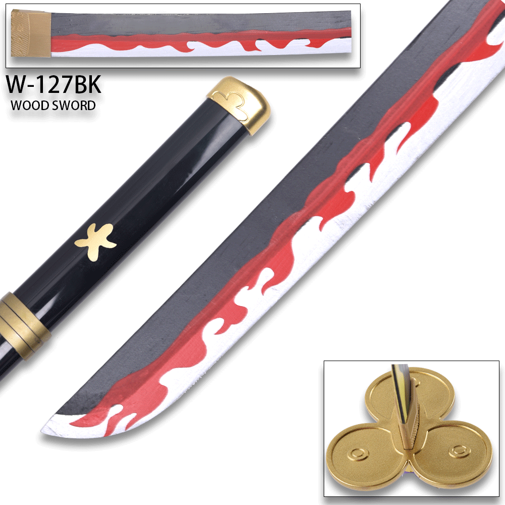 One Piece - Roronoa Zoro's Black "Enma" Wood Sword Katana w/Plastic Scabbard