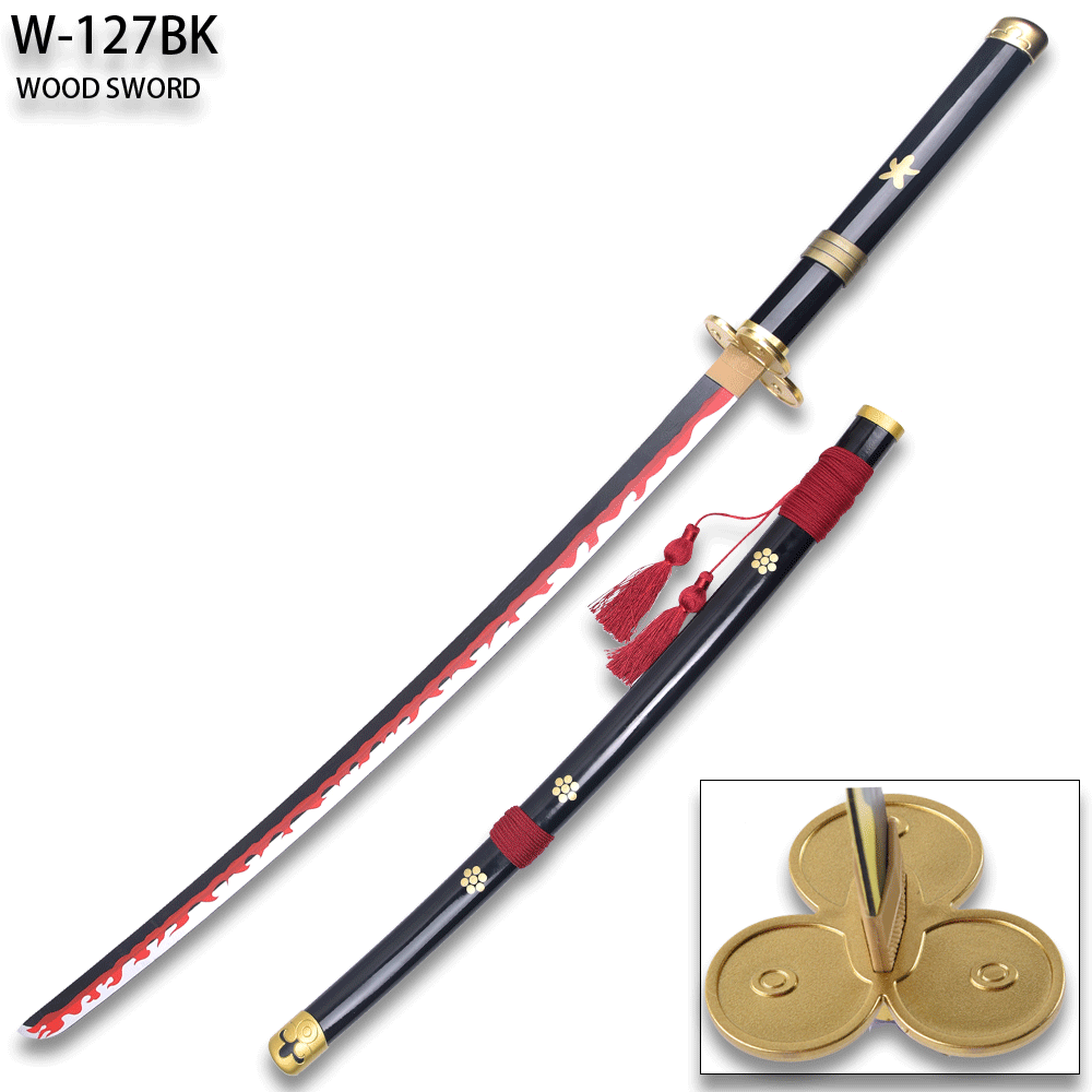 One Piece - Roronoa Zoro's Black "Enma" Wood Sword Katana w/Plastic Scabbard