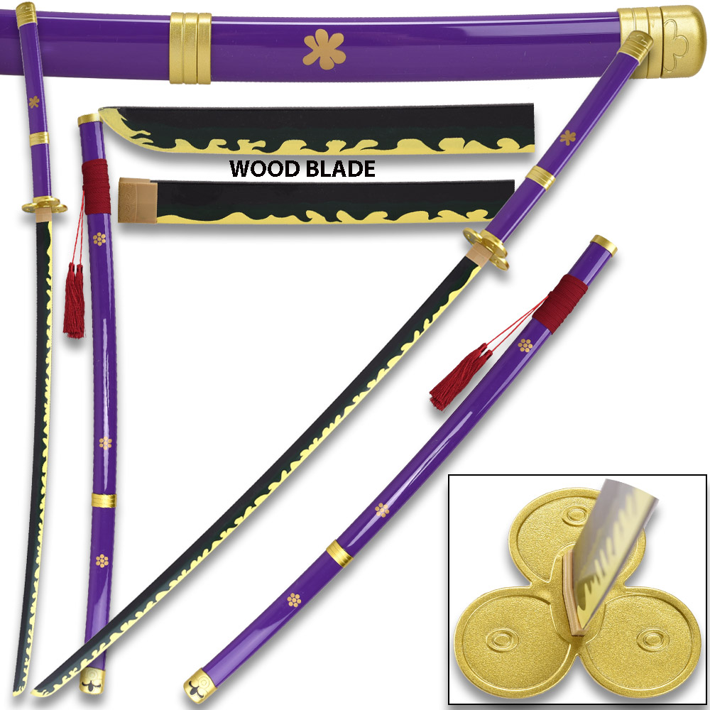 54" One Piece - Roronoa Zoro's Purple "Enma" Wood Sword Katana