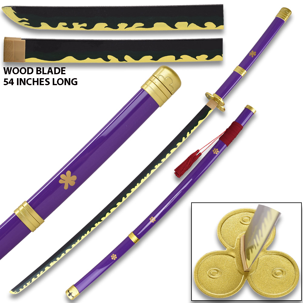 54" One Piece - Roronoa Zoro's Purple "Enma" Wood Sword Katana