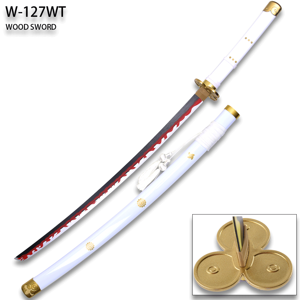 One Piece - Roronoa Zoro's White"Enma" Wood Sword Katana w/Plastic Scabbard