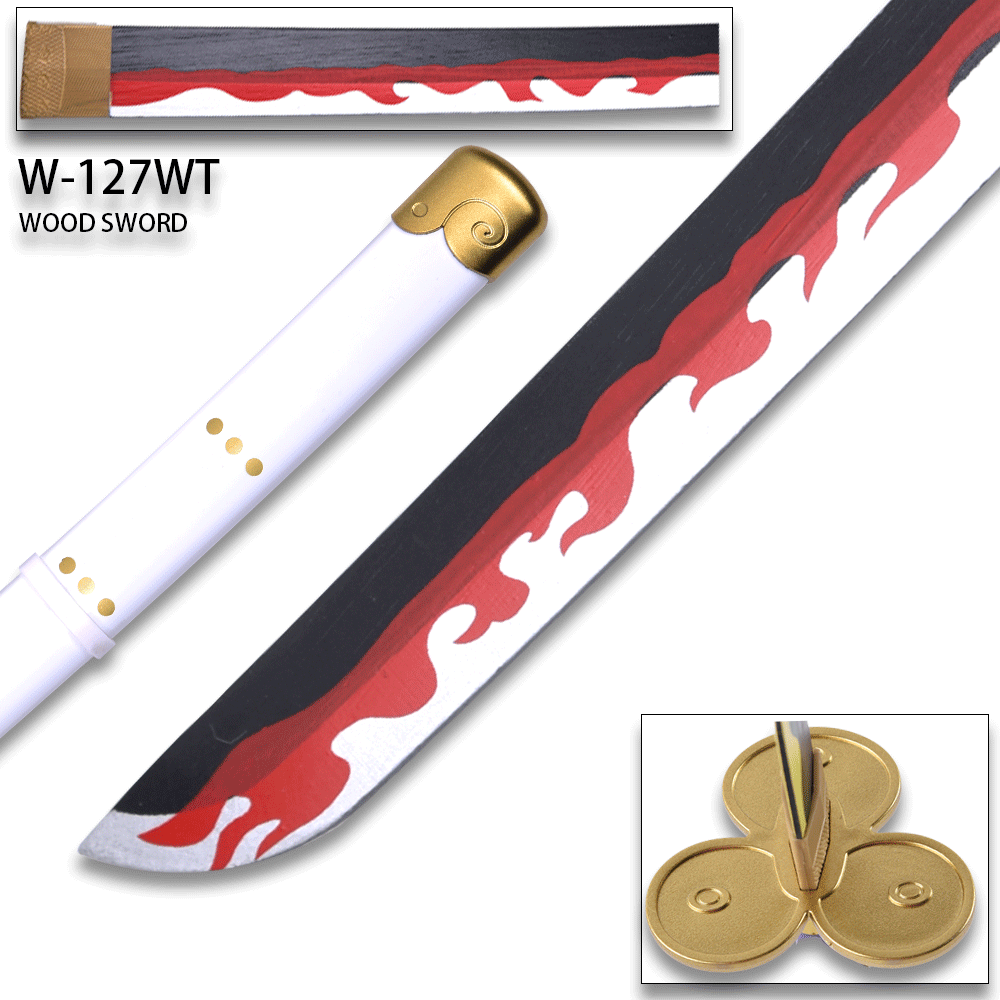 One Piece - Roronoa Zoro's White"Enma" Wood Sword Katana w/Plastic Scabbard