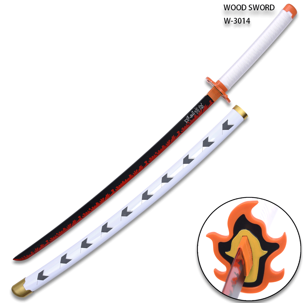 DEMON SLAYER - Kyojuro Rengoku Red Nichirin Wood Sword Katana w/Plastic Scabbard