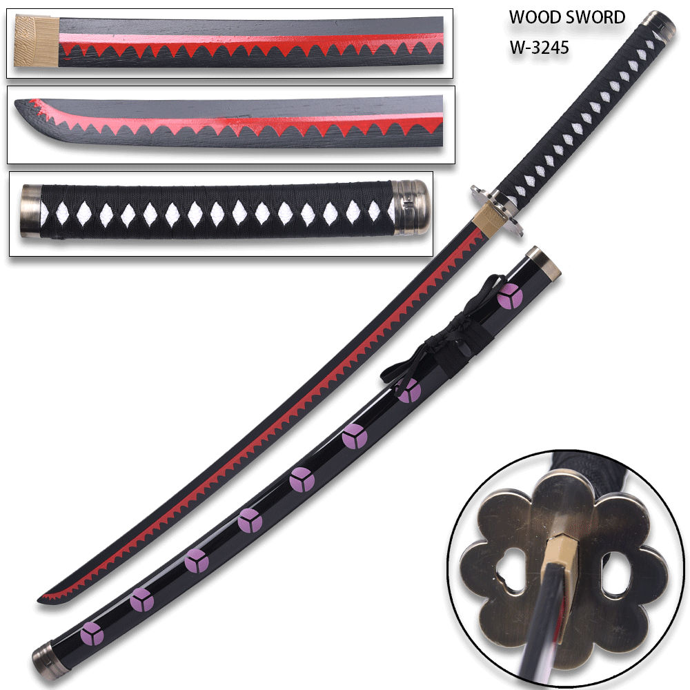 One Piece Anime Roronoa Zoro Shusui WOOD Katana w/ Plastic Scabbard O Wazamono Sword
