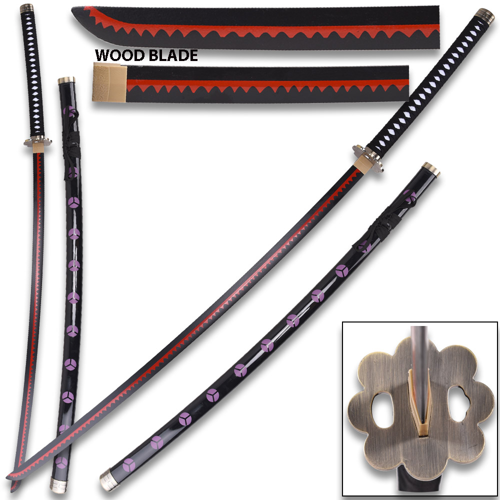 54" One Piece Anime Roronoa Zoro Shusui WOOD Katana w/ Plastic Scabbard O Wazamono Sword