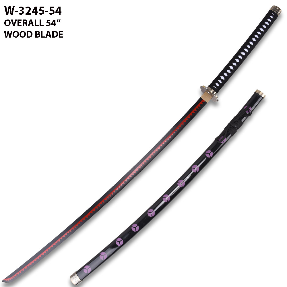 54" One Piece Anime Roronoa Zoro Shusui WOOD Katana w/ Plastic Scabbard O Wazamono Sword