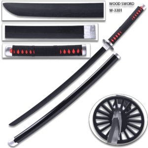 DEMON SLAYER -Wood TANJIRO Kamado Black NICHIRIN SWORD KATANA w/Plastic Scabbard