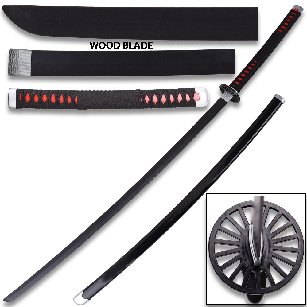 54"DEMON SLAYER -Wood TANJIRO Kamado Black NICHIRIN SWORD KATANA w/Plastic Scabbard