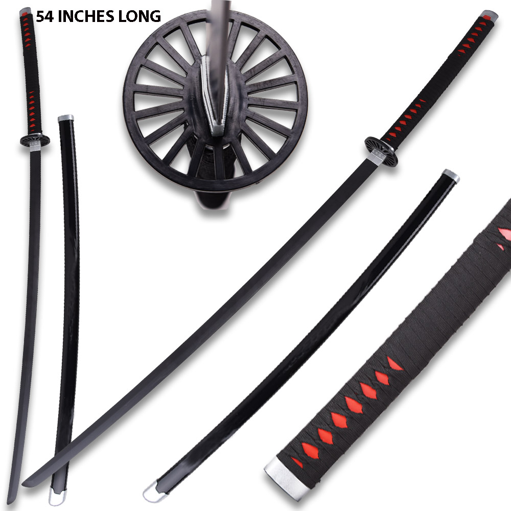 54"DEMON SLAYER -Wood TANJIRO Kamado Black NICHIRIN SWORD KATANA w/Plastic Scabbard