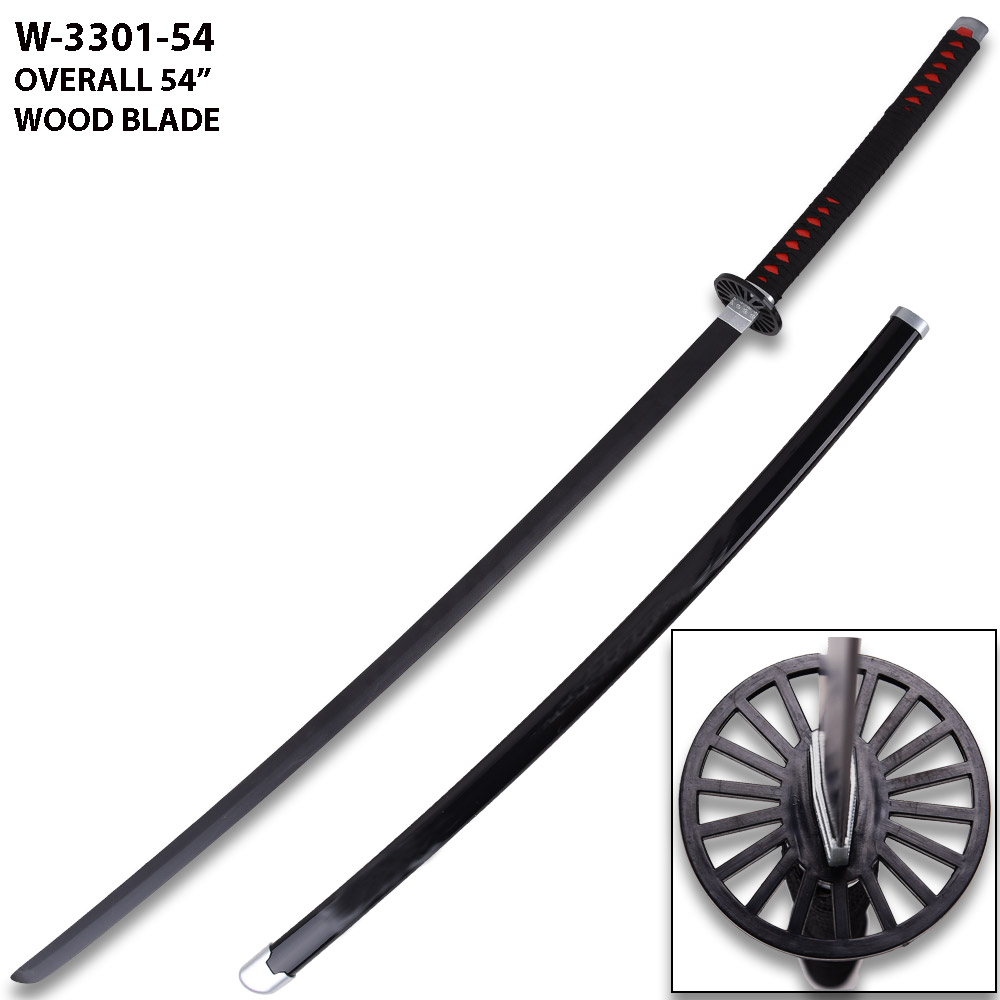 54"DEMON SLAYER -Wood TANJIRO Kamado Black NICHIRIN SWORD KATANA w/Plastic Scabbard
