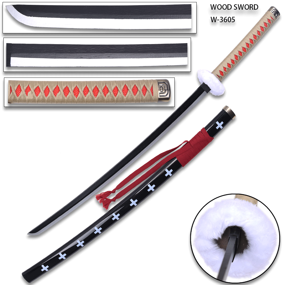 One Piece Anime Surgeon of Death Doctor Trafalgar Law Red Wood Sword  w/Plastic Scabbard