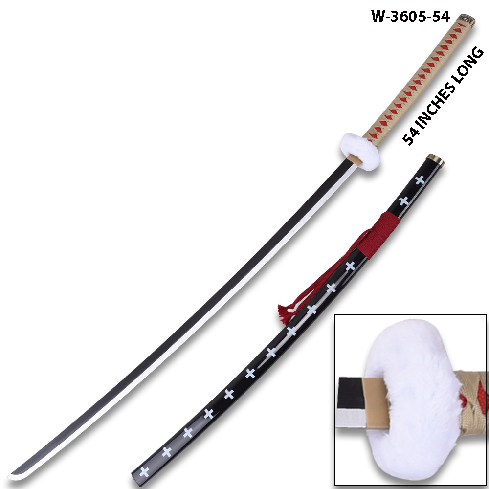 54" One Piece Anime Surgeon of Death Doctor Trafalgar Law Red Wood Sword  w/Plastic Scabbard