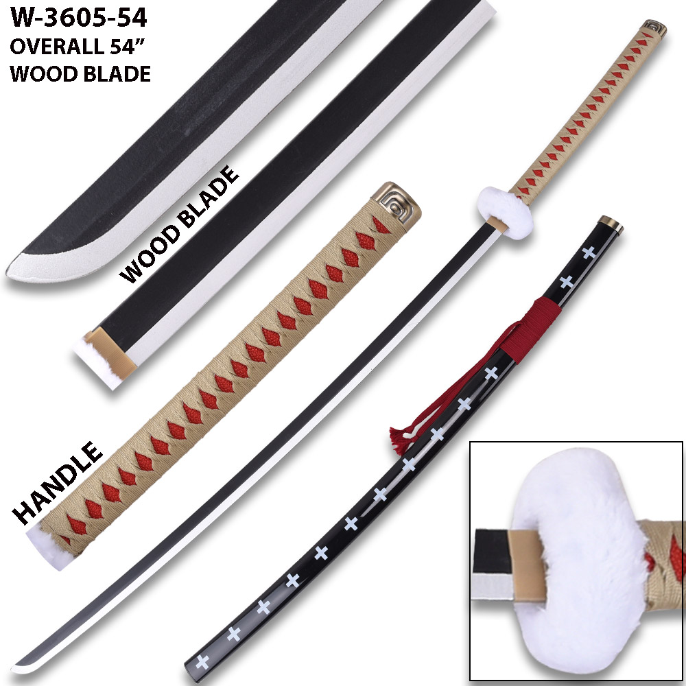 54" One Piece Anime Surgeon of Death Doctor Trafalgar Law Red Wood Sword  w/Plastic Scabbard