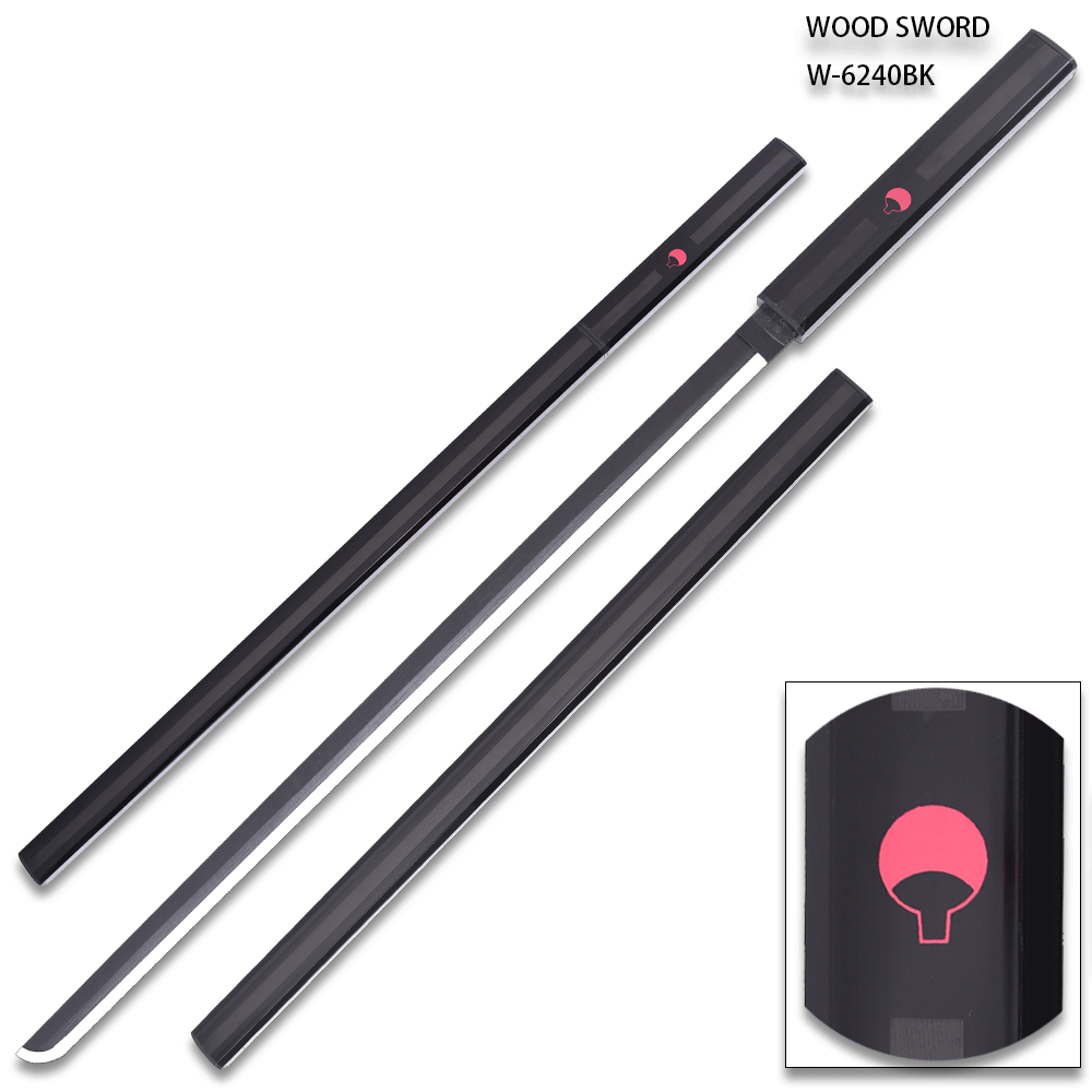 Sasuke Kusanagi Grass Cutter Black Wood Ninja Sword Katana Cosplay Straitblade w/Plastic Scabbard